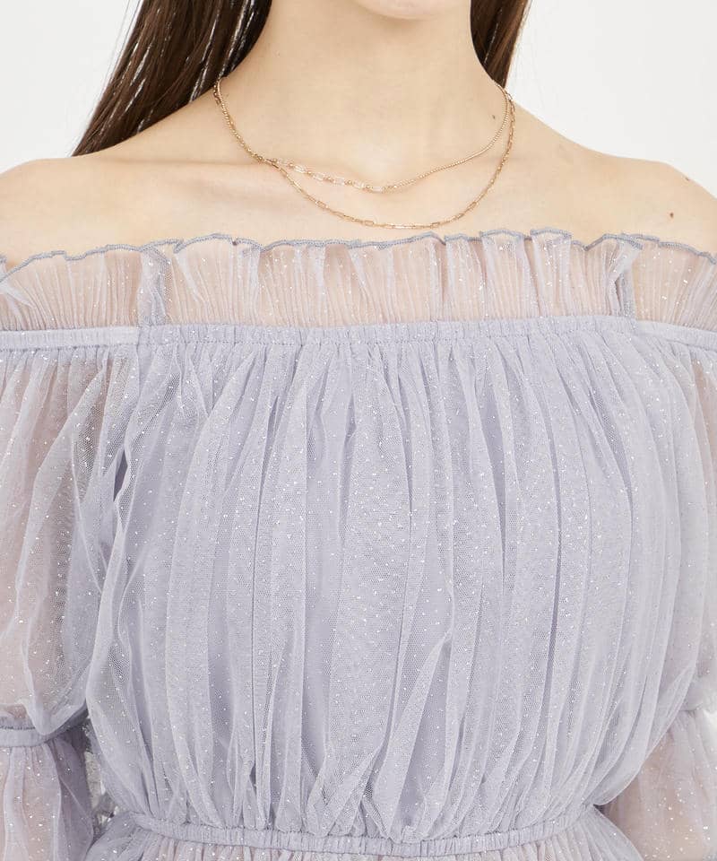 ラメチュールオフショルトップス 詳細画像 グレー 4
