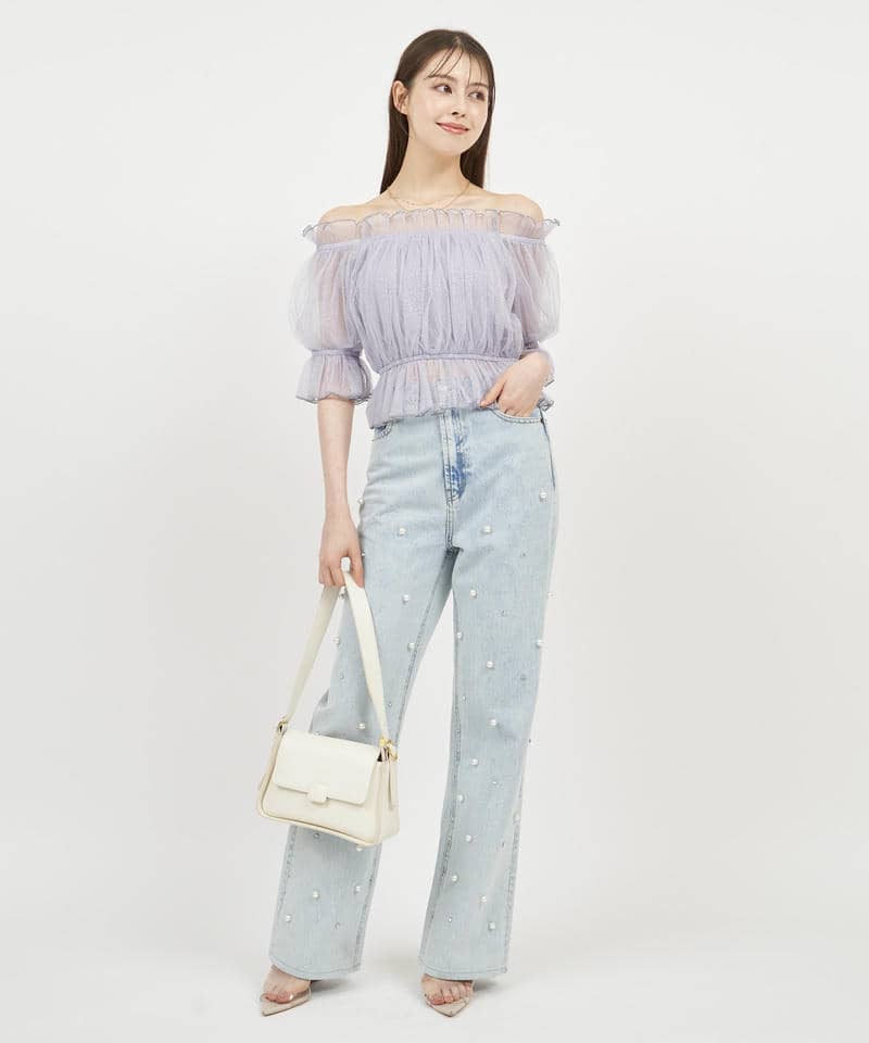 ラメチュールオフショルトップス 詳細画像 グレー 7