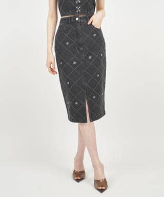 デザインデニムタイトスカート