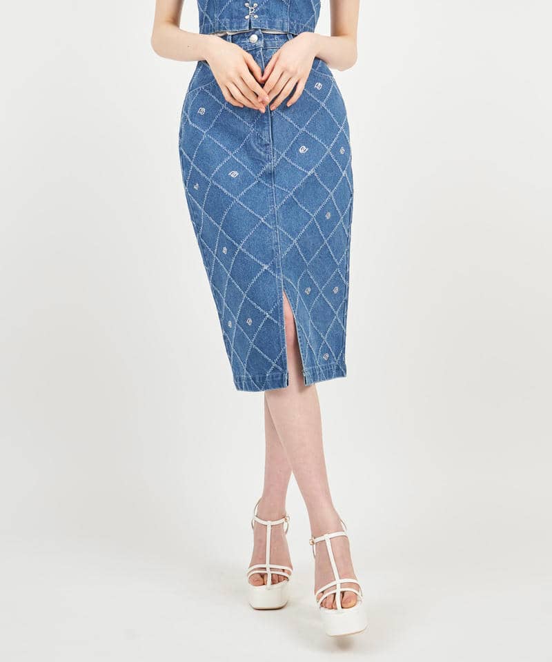 デザインデニムタイトスカート 詳細画像 デニムブルー 1