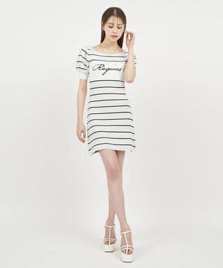 パフスリロゴ刺しゅうニットミニワンピース