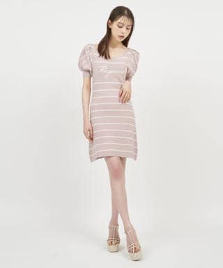 パフスリロゴ刺しゅうニットミニワンピース