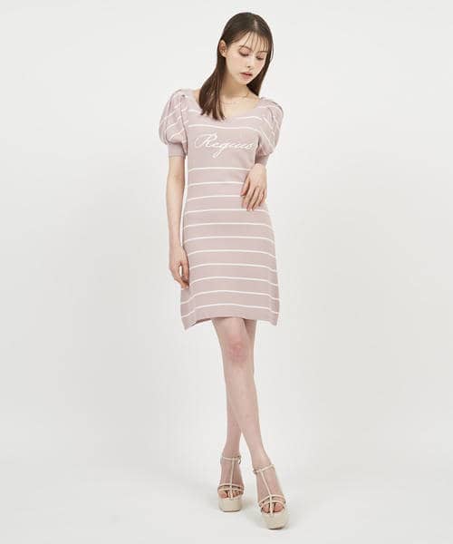 パフスリロゴ刺しゅうニットミニワンピース 詳細画像