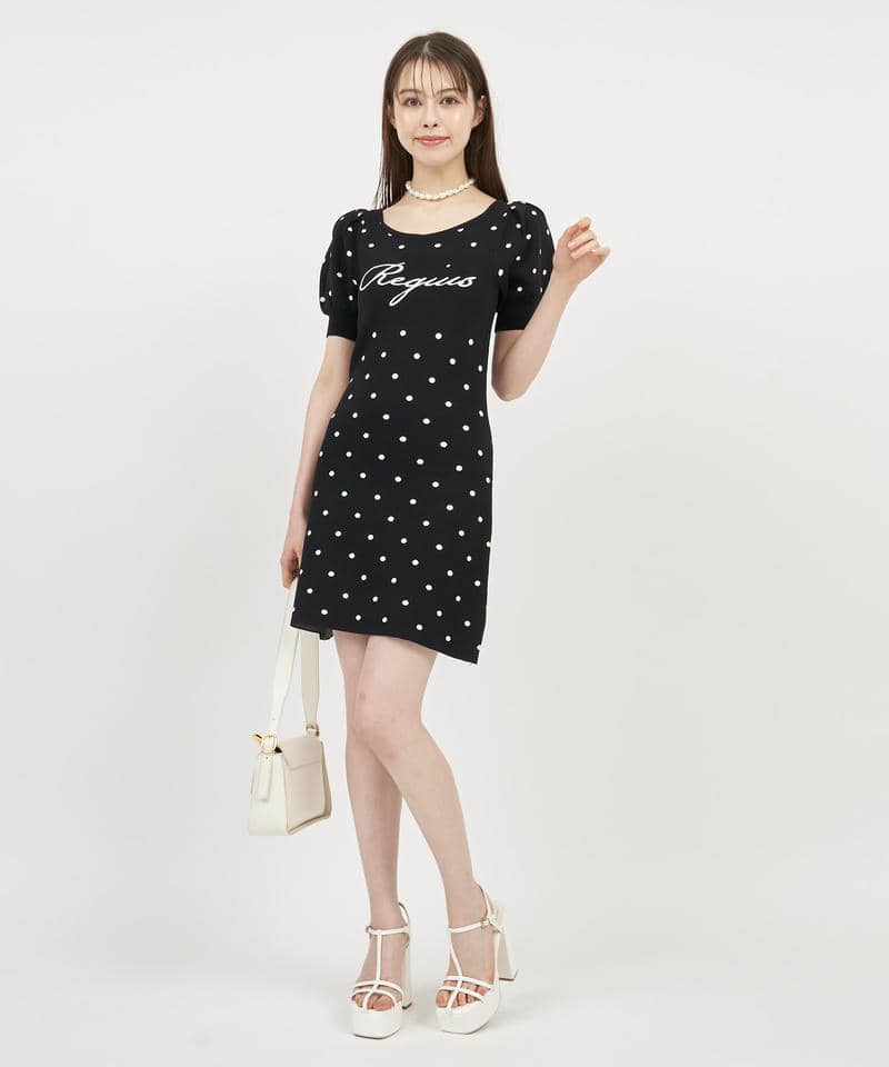 パフスリロゴ刺しゅうニットミニワンピース 詳細画像 ドット 1