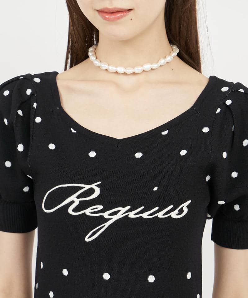 パフスリロゴ刺しゅうニットミニワンピース 詳細画像 ドット 4