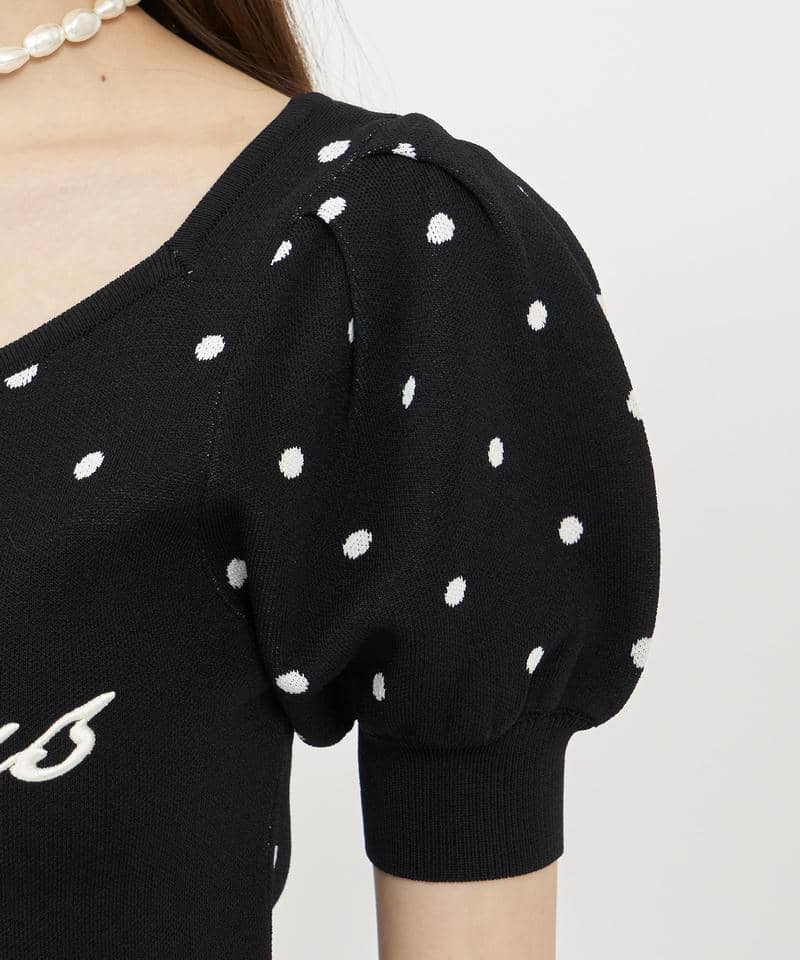 パフスリロゴ刺しゅうニットミニワンピース 詳細画像 ドット 6