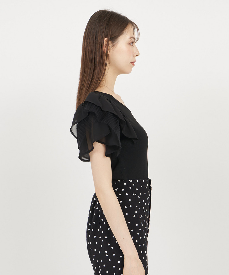 異素材ラッフルスリーブニットトップス 詳細画像 オフホワイト 3