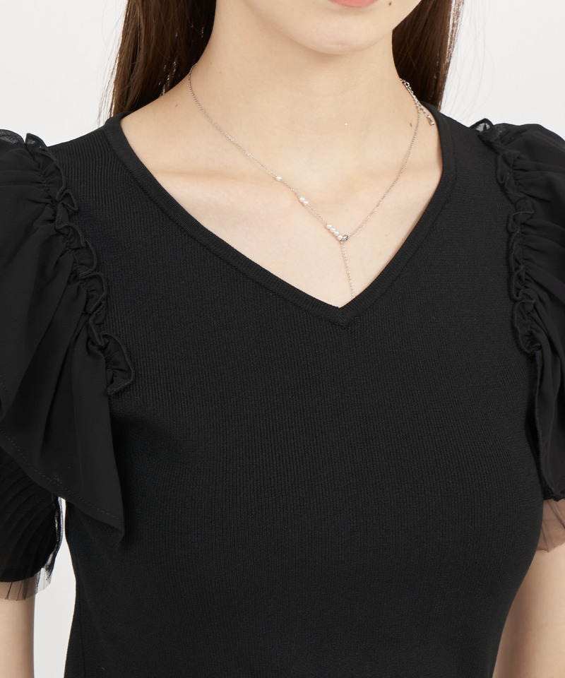 異素材ラッフルスリーブニットトップス 詳細画像 オフホワイト 5