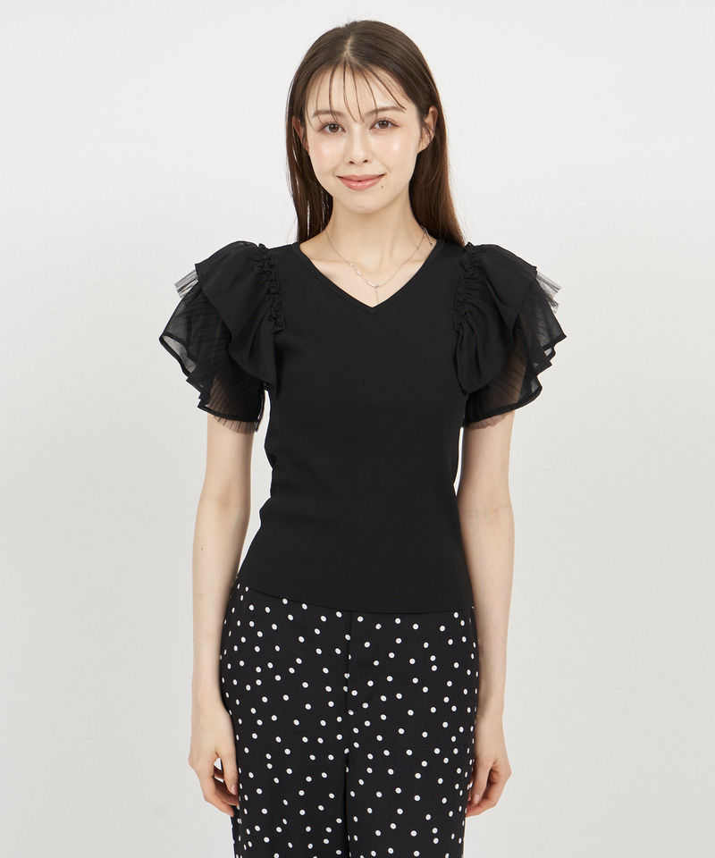 異素材ラッフルスリーブニットトップス 詳細画像 オフホワイト 8