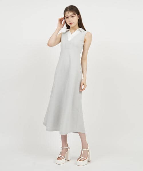 【丈が選べる】ビジュー衿付ニットワンピース 詳細画像