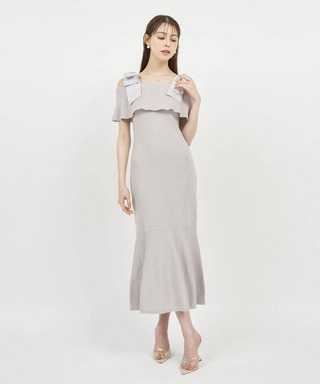 【丈が選べる】パールリボンオフショルマーメイドニットワンピース