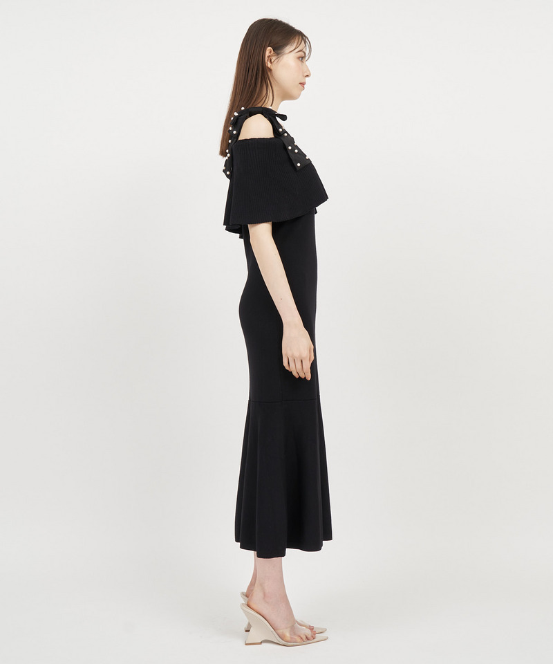 【丈が選べる】パールリボンオフショルマーメイドニットワンピース 詳細画像 グレー 2