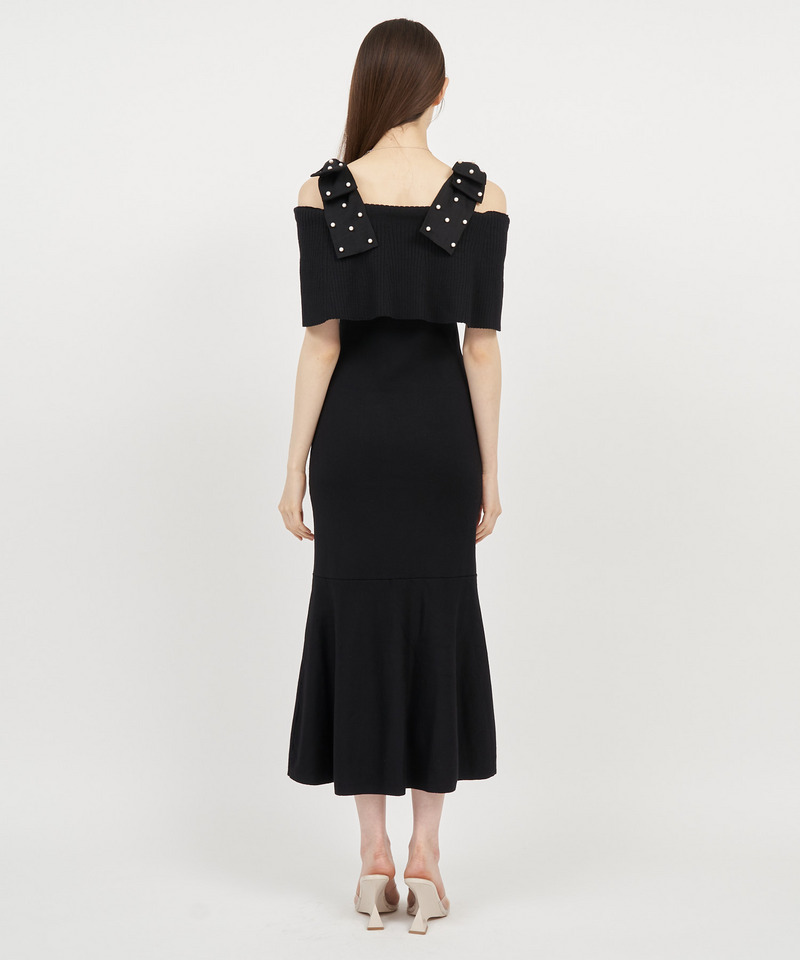 【丈が選べる】パールリボンオフショルマーメイドニットワンピース 詳細画像 グレー 3