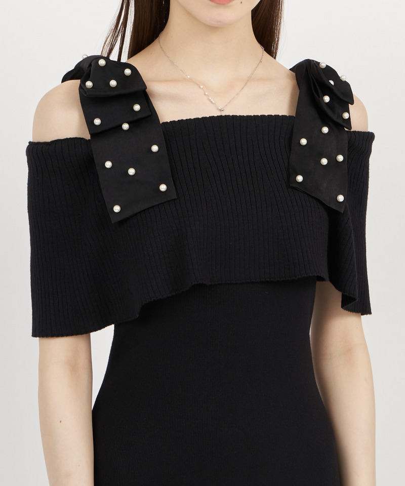 【丈が選べる】パールリボンオフショルマーメイドニットワンピース 詳細画像 グレー 4