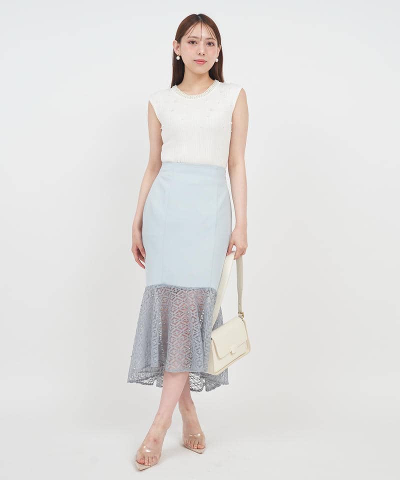 パールシアーヘムマーメイドスカート 詳細画像 ブルー 9