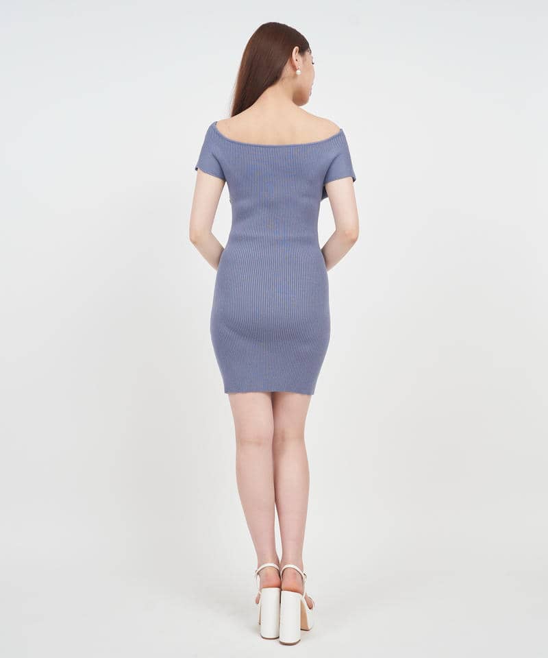タックカシュクールタイトニットミニワンピース 詳細画像 ブルー 3