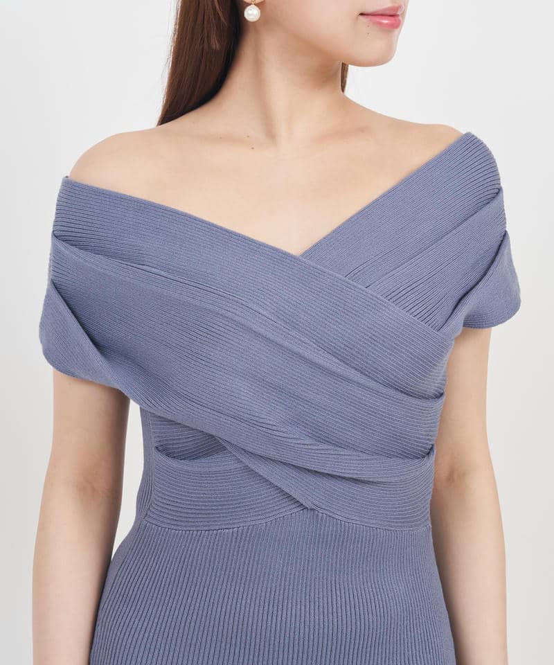 タックカシュクールタイトニットミニワンピース 詳細画像 ブルー 5