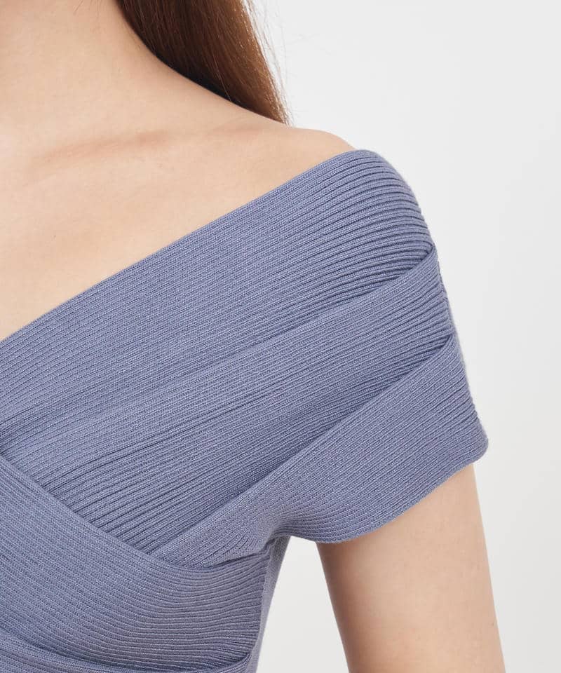 タックカシュクールタイトニットミニワンピース 詳細画像 ブルー 6