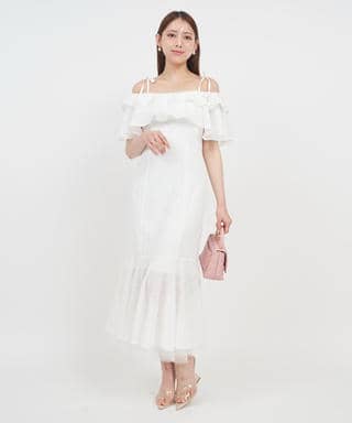 ラッフルフリルオフショルマーメイドワンピース
