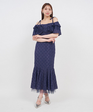 ラッフルフリルオフショルマーメイドワンピース