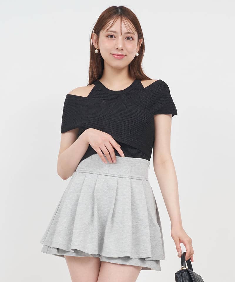 アメスリレイヤードカシュクールラメニットトップス 詳細画像 ブラック 1