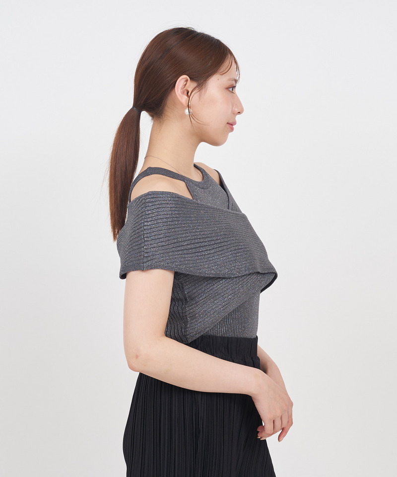 アメスリレイヤードカシュクールラメニットトップス 詳細画像 ブラック 4