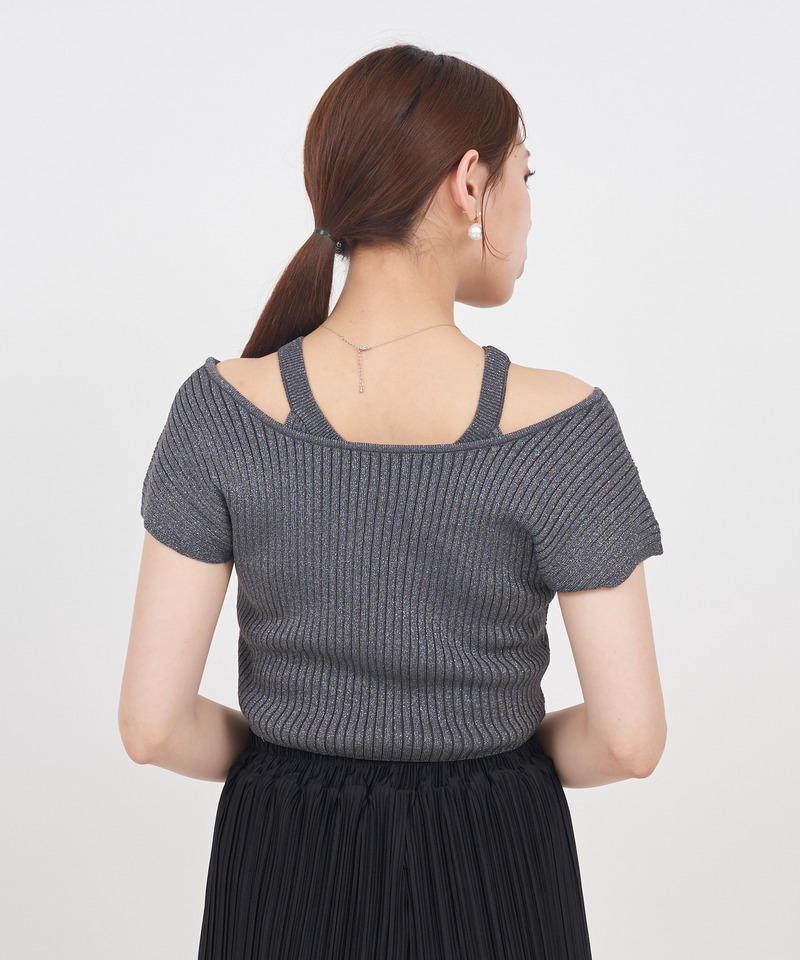 アメスリレイヤードカシュクールラメニットトップス 詳細画像 ブラック 5