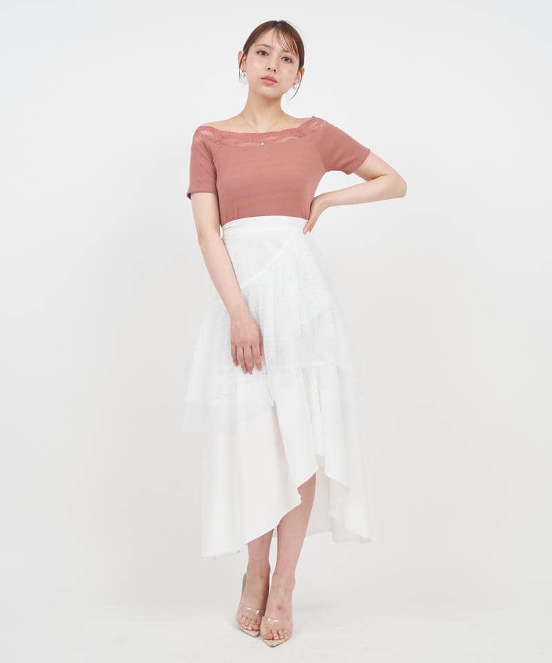 デコルテレースカットリブトップス 詳細画像 ピンク 2