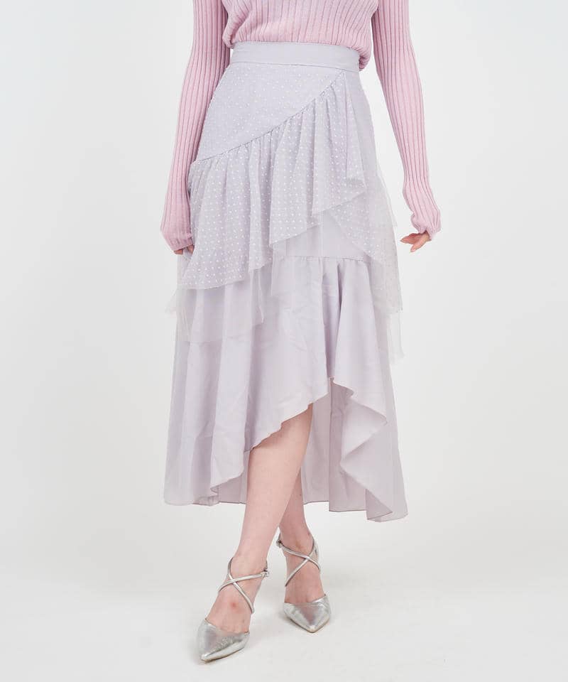 ドットチュールラッフルイレヘムスカート 詳細画像 ライトグレー 1