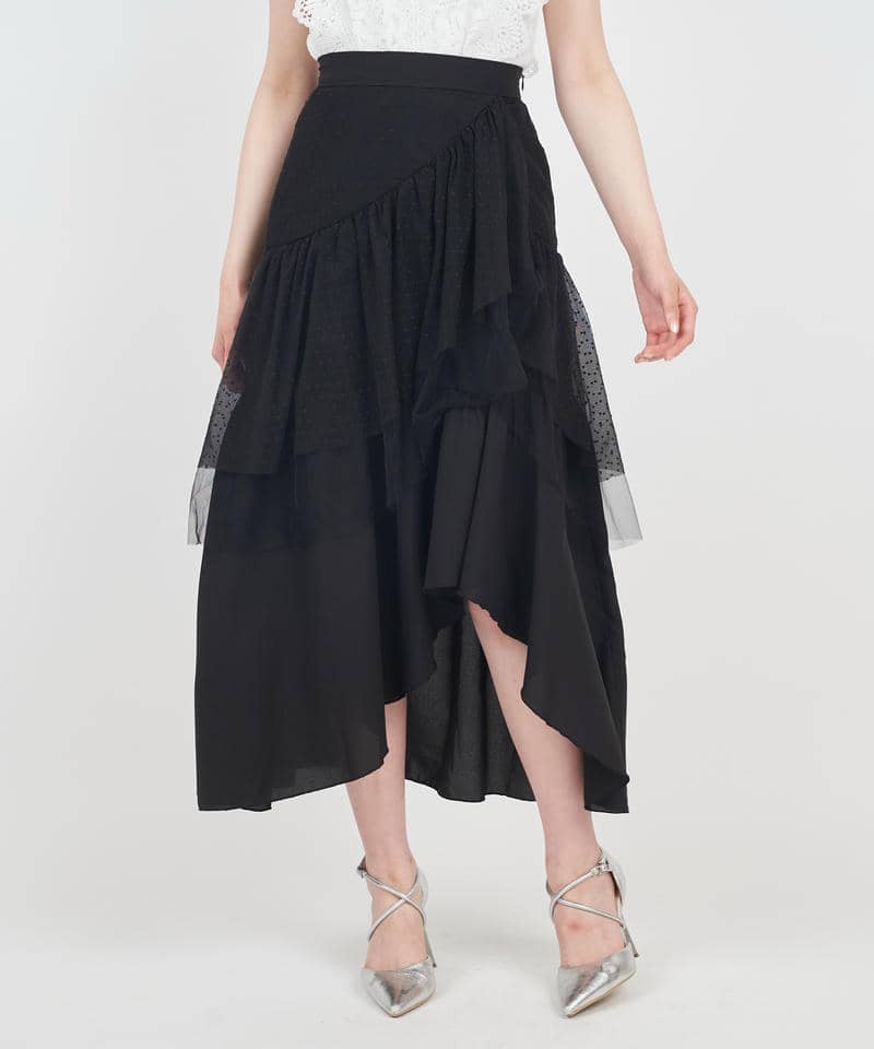 ドットチュールラッフルイレヘムスカート 詳細画像 ブラック 1