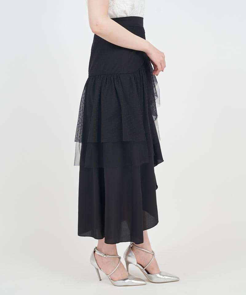 ドットチュールラッフルイレヘムスカート 詳細画像 ブラック 2