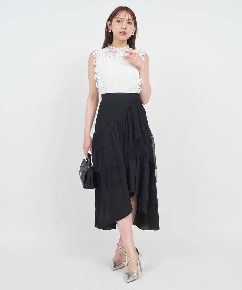 ドットチュールラッフルイレヘムスカート 詳細画像 ブラック 8