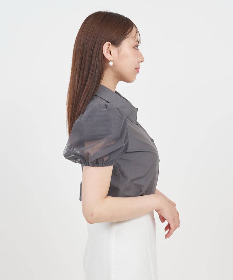 パフスリチュールシャツブラウス 詳細画像 グレー 2