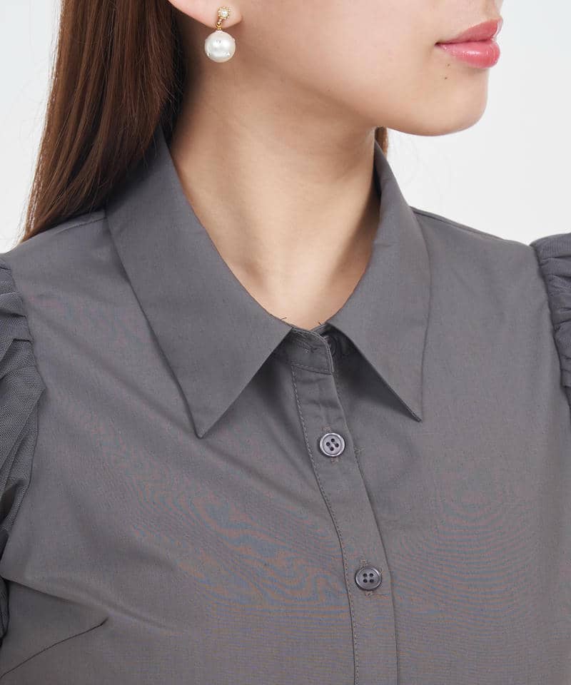 パフスリチュールシャツブラウス 詳細画像 グレー 4