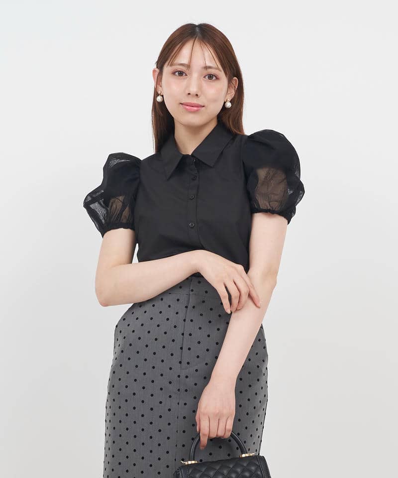 パフスリチュールシャツブラウス 詳細画像 ブラック 1