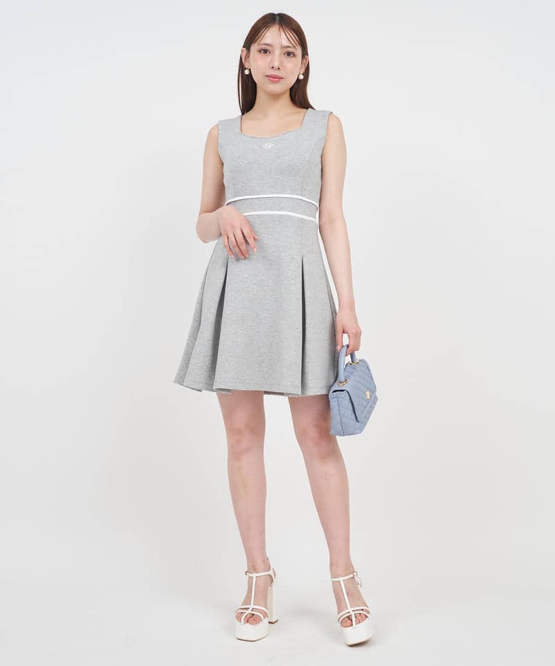 オリジナルロゴ刺繍カットミニフレアワンピース 詳細画像 グレー 1