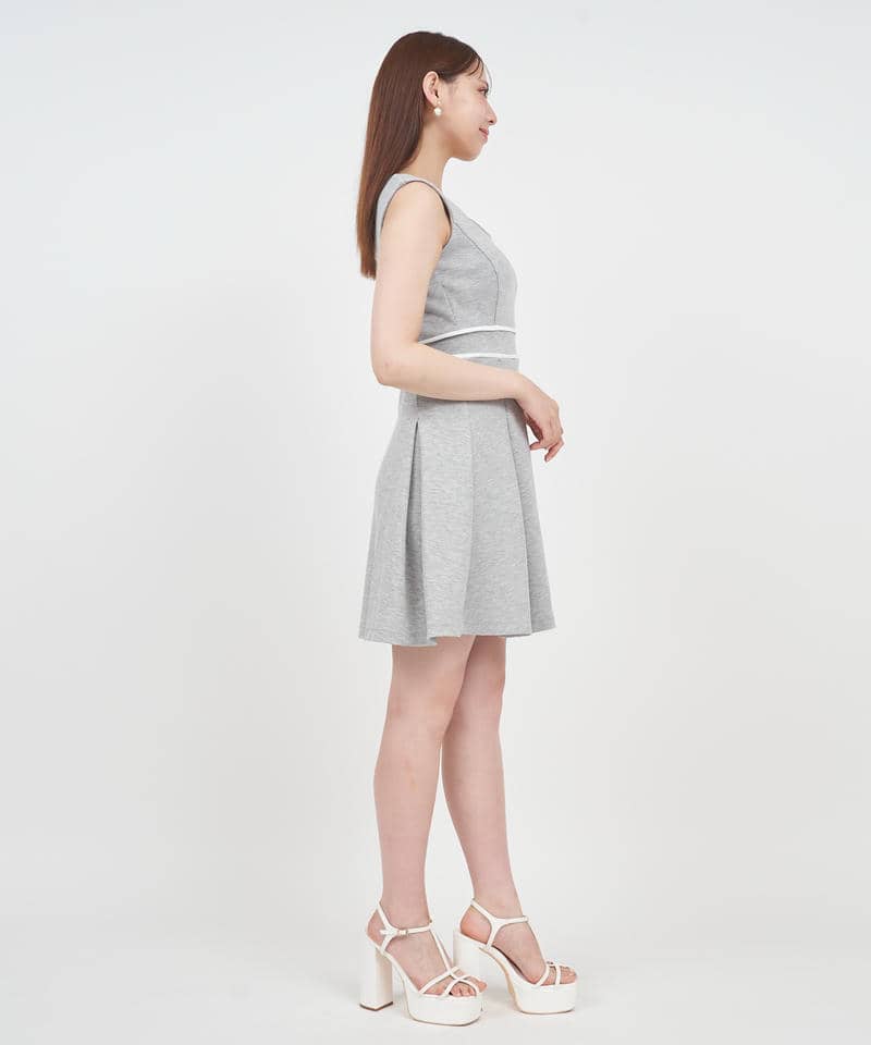 オリジナルロゴ刺繍カットミニフレアワンピース 詳細画像 グレー 2