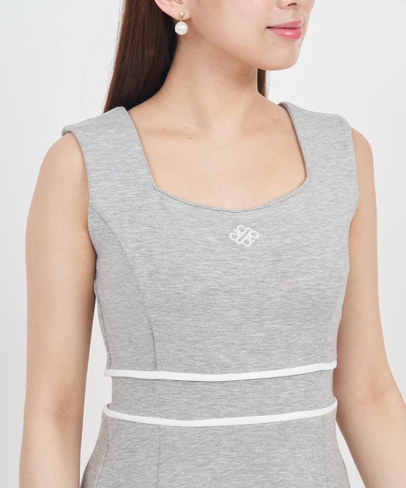 オリジナルロゴ刺繍カットミニフレアワンピース 詳細画像 グレー 4