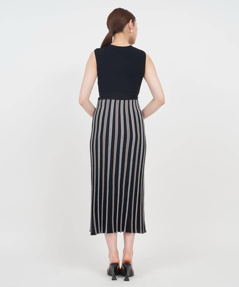 配色プリーツロングニットワンピース 詳細画像 ブラック 3