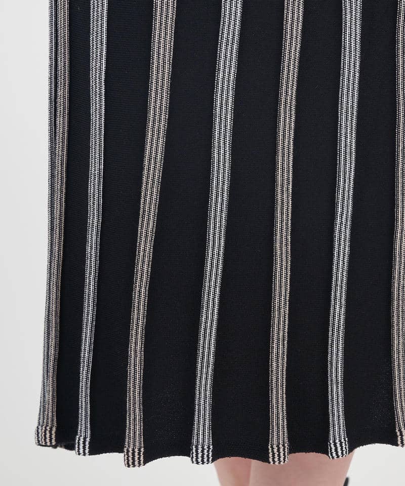 配色プリーツロングニットワンピース 詳細画像 ブラック 7