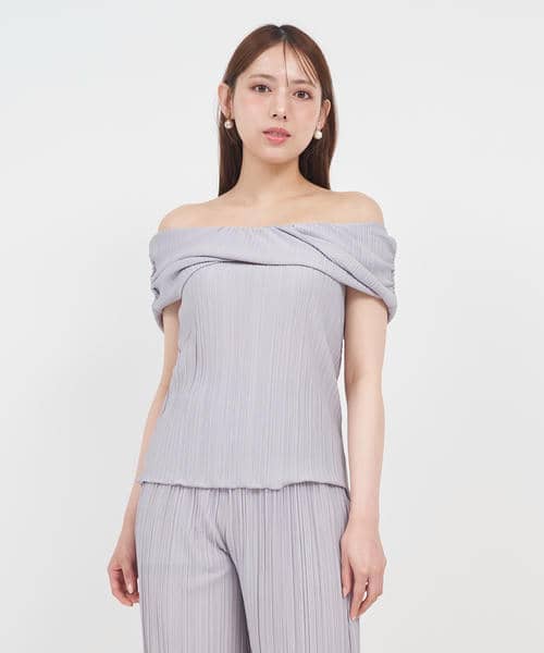 カットプリーツオフショルダートップス 詳細画像