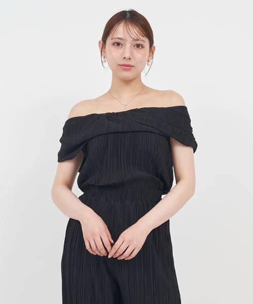 カットプリーツオフショルダートップス 詳細画像
