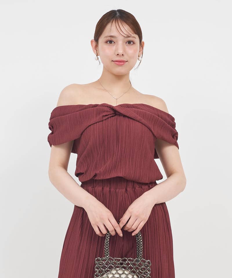 カットプリーツオフショルダートップス 詳細画像 ボルドー 1
