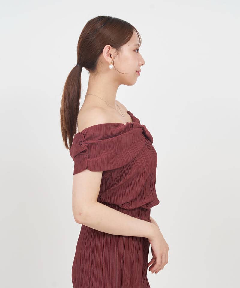 カットプリーツオフショルダートップス 詳細画像 ボルドー 2
