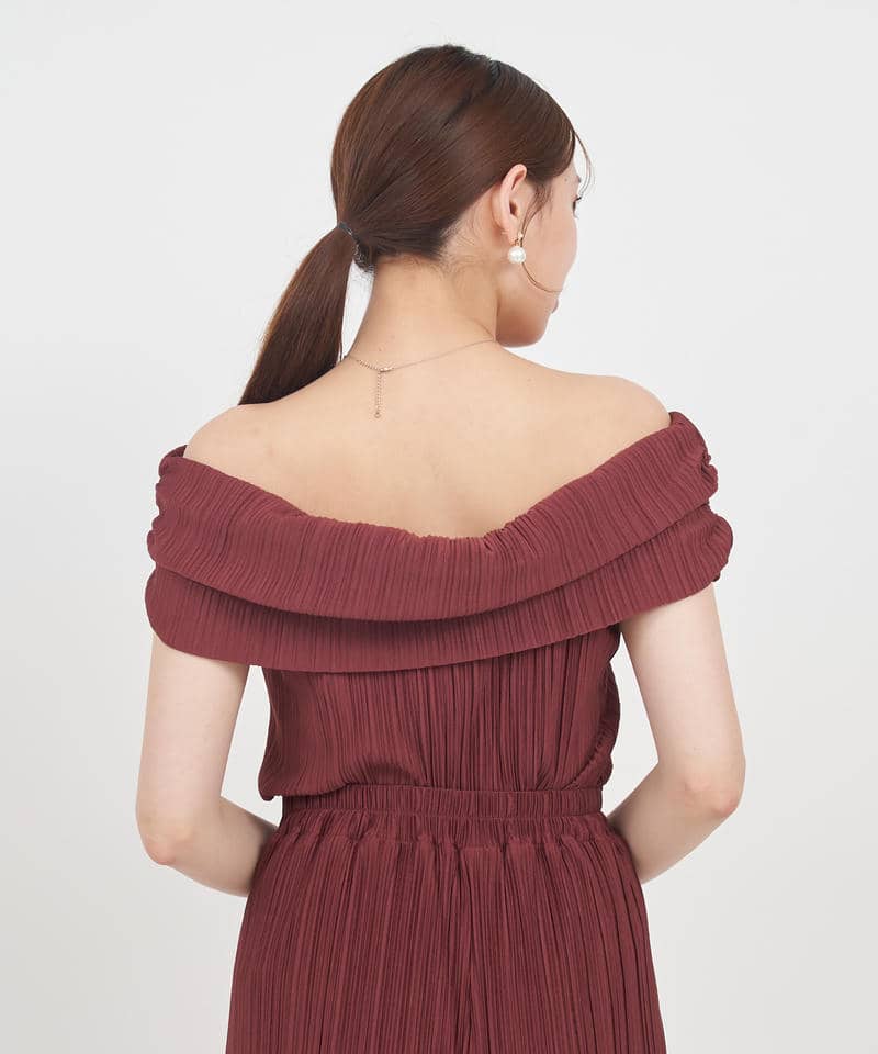カットプリーツオフショルダートップス 詳細画像 ボルドー 3