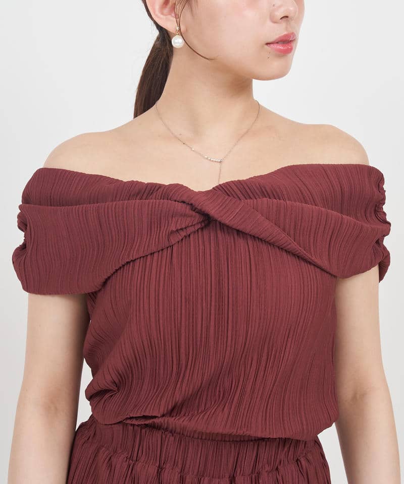 カットプリーツオフショルダートップス 詳細画像 ボルドー 4