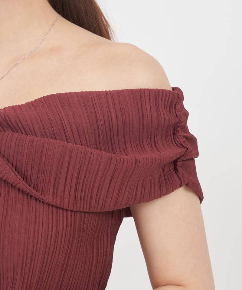 カットプリーツオフショルダートップス 詳細画像 ボルドー 5