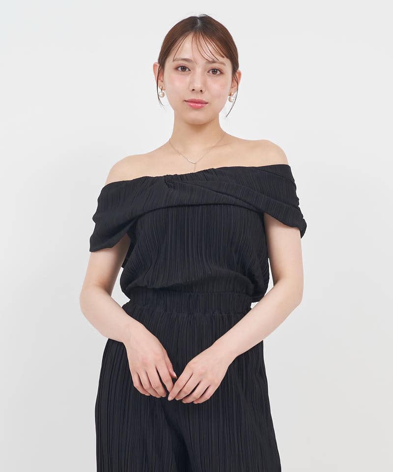カットプリーツオフショルダートップス 詳細画像 ブラック 1