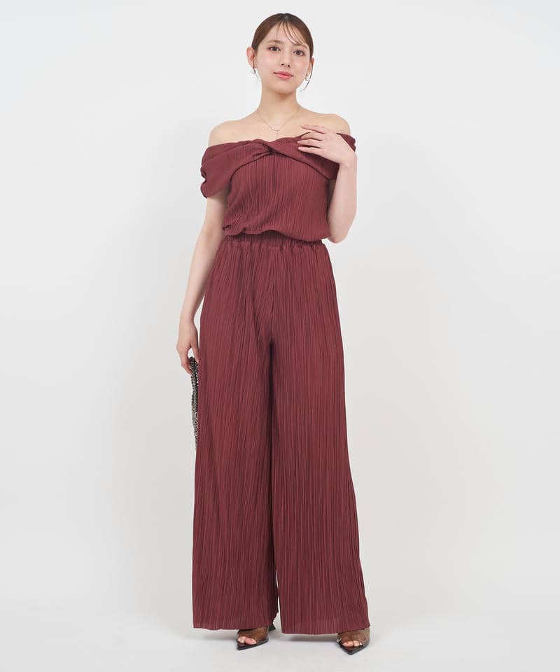 カットプリーツワイドパンツ 詳細画像 ボルドー 1