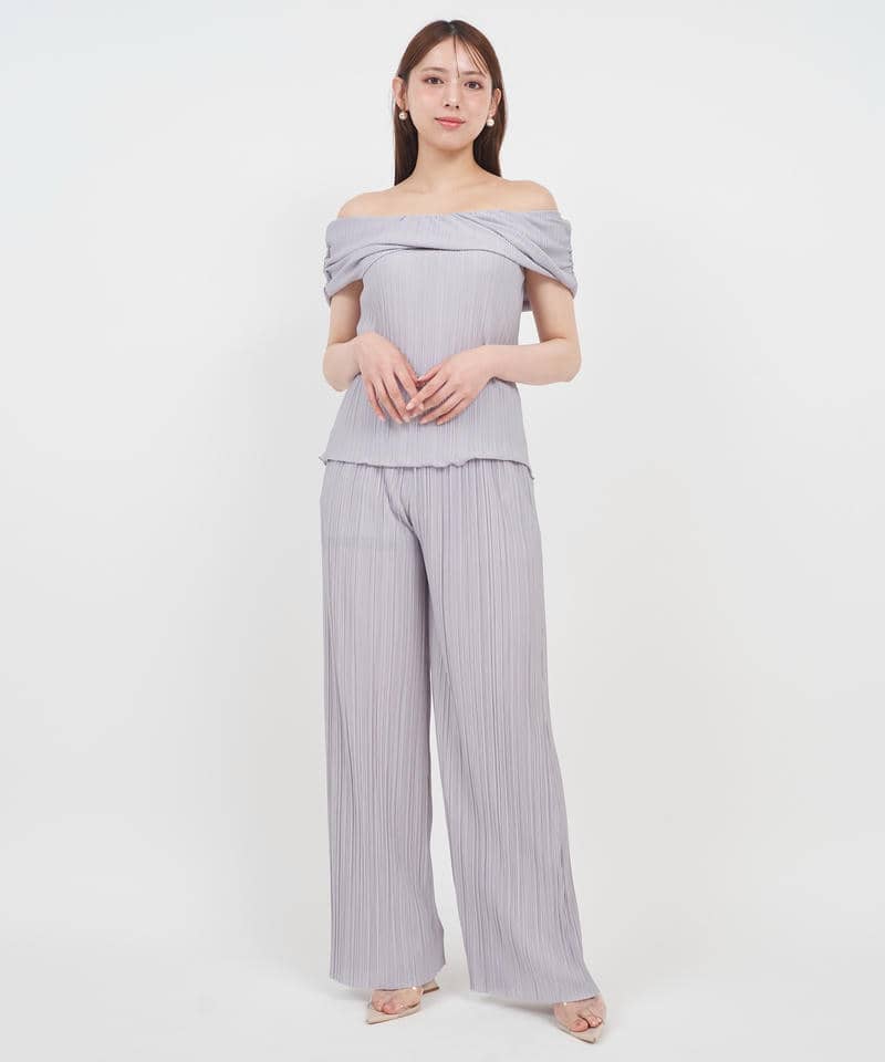 カットプリーツワイドパンツ 詳細画像 ライトグレー 1